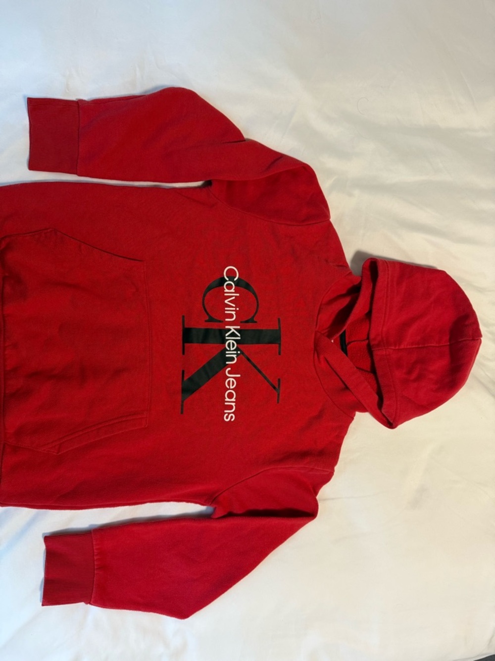 Calvin Klein Jeans Red Pullover Hoodie with Black CK Logo